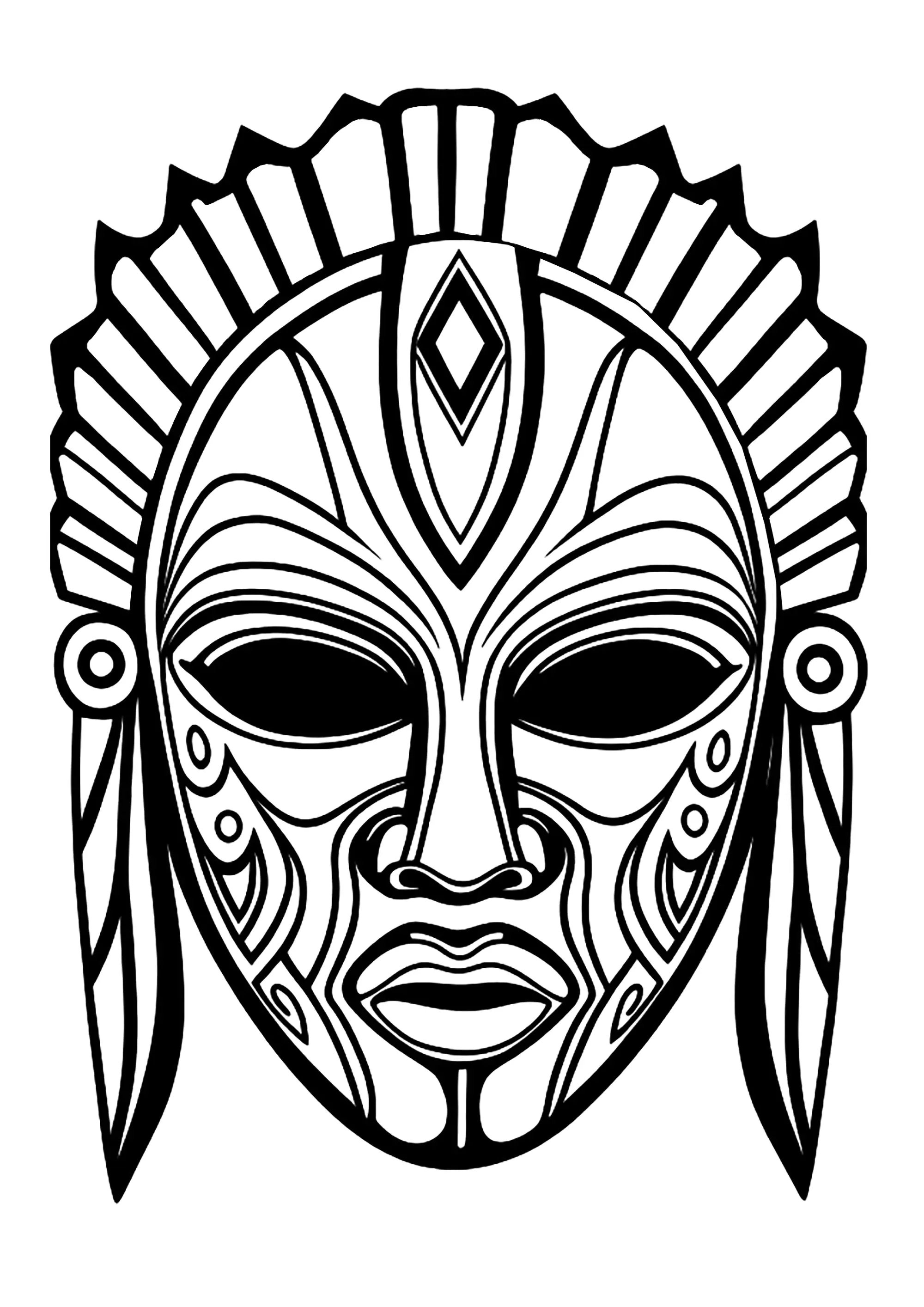 Afrikanische Maske (Ausmalbild von Afrika zum Ausdrucken und Ausmalen für Kinder)