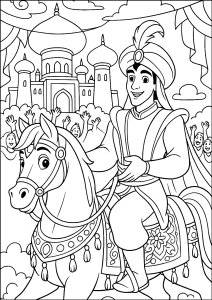 Aladdin im königlichen Zug (Ausmalbild von Aladdin und Jasmine)