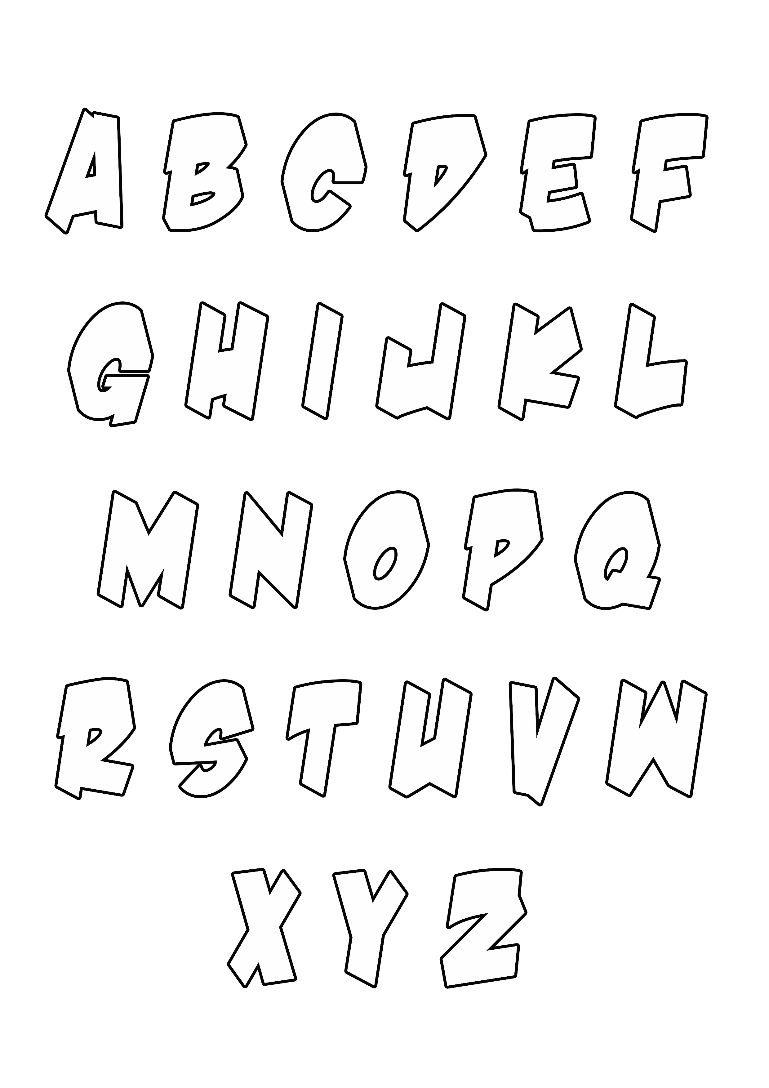 Kostenlose und gratis Malvorlage für Kinder mit Alphabet kostenlos zum Herunterladen