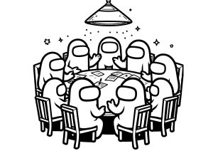 Treffen der Among Us Charaktere (Ausmalbild)