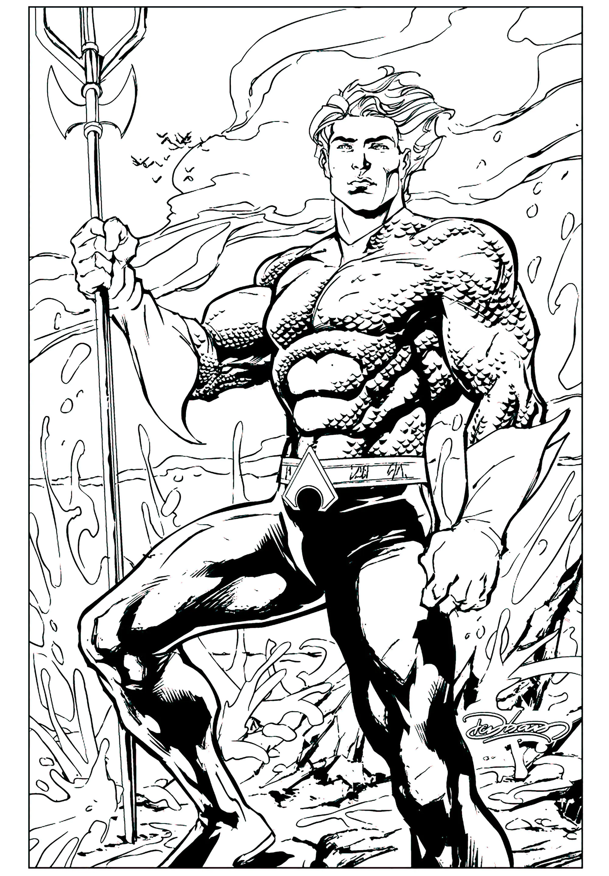 Bild von Aquaman zum Ausdrucken und Ausmalen