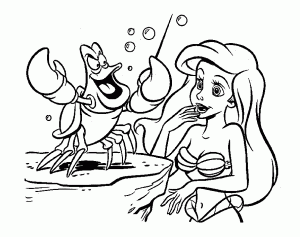 Die kleine Meerjungfrau: Ariel und der Hummer. (Ausmalbild von Arielle, die Meerjungfrau)