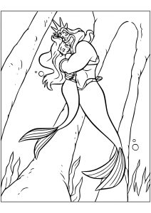 Ariel und ihr Vater König Triton. (Ausmalbild von Arielle, die Meerjungfrau)