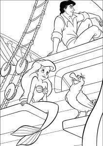 Ariel ist im Boot von Eric mit Scuttle. (Ausmalbild von Arielle, die Meerjungfrau)