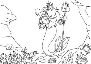 Als Ariel, die Tochter von König Triton, noch ein Kind war. (Ausmalbild von Arielle, die Meerjungfrau)