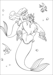 König Triton und seine Tochter, die kleine Meerjungfrau. (Ausmalbild von Arielle, die Meerjungfrau)