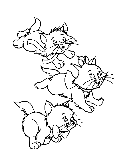 3 rennende Katzen (Ausmalbild von Aristocats zum Ausdrucken und Ausmalen für Kinder)