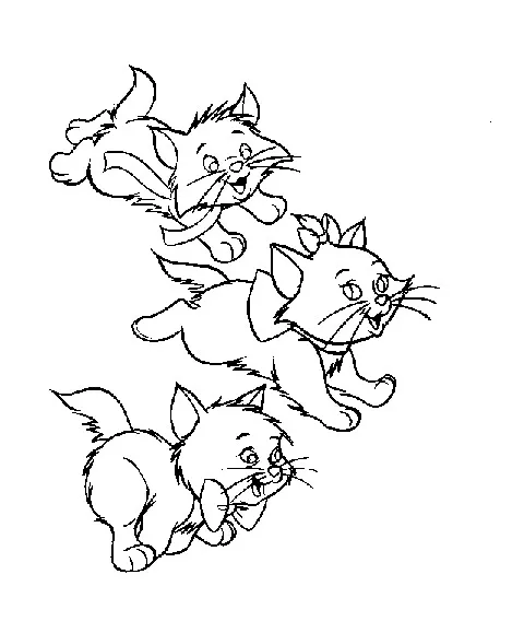 3 rennende Katzen (Ausmalbild von Aristocats zum Ausdrucken und Ausmalen für Kinder)