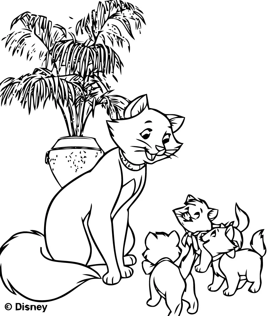 Herzogin kümmert sich um ihre Kinder (Ausmalbild von Aristocats zum Ausdrucken und Ausmalen für Kinder)