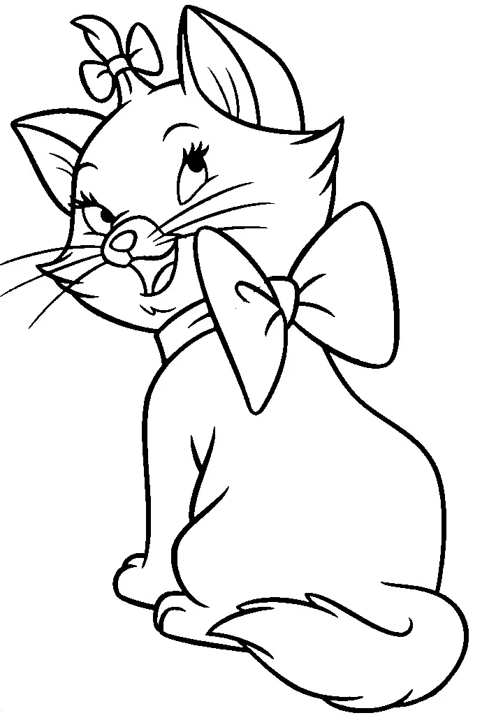 Marie und ihre große Schleife (Ausmalbild von Aristocats zum Ausdrucken und Ausmalen für Kinder)