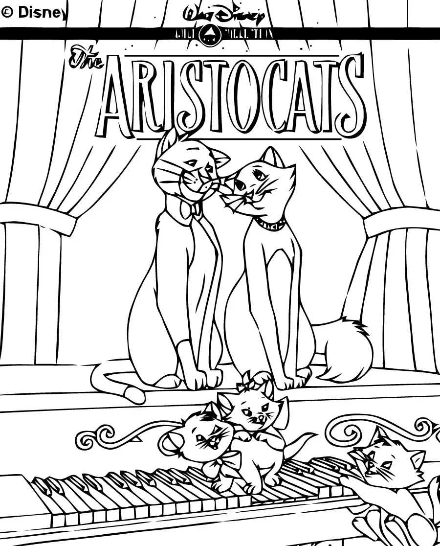 Herzogin und Thomas O'Malley (Ausmalbild von Aristocats zum Ausdrucken und Ausmalen für Kinder)