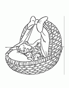 Kätzchen ruhen sich in ihrem Körbchen aus (Ausmalbild von Aristocats)