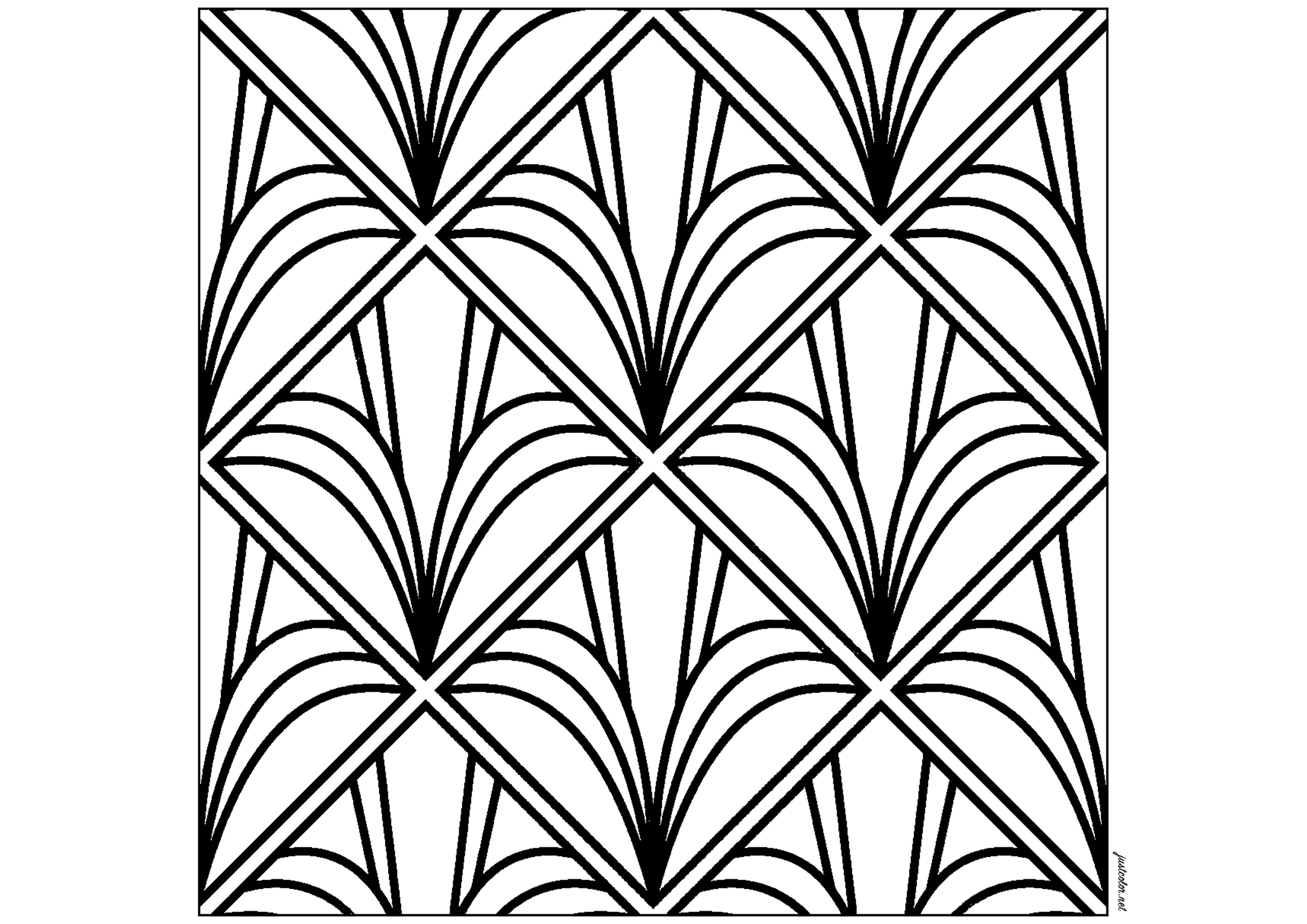 Die berühmten "Palmen" im Art-déco-Stil (Ausmalbild von Art Déco zum Ausdrucken und Ausmalen für Kinder)