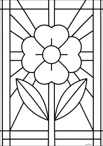 Blume in geometrische Muster integriert (Ausmalbild von Art Déco)