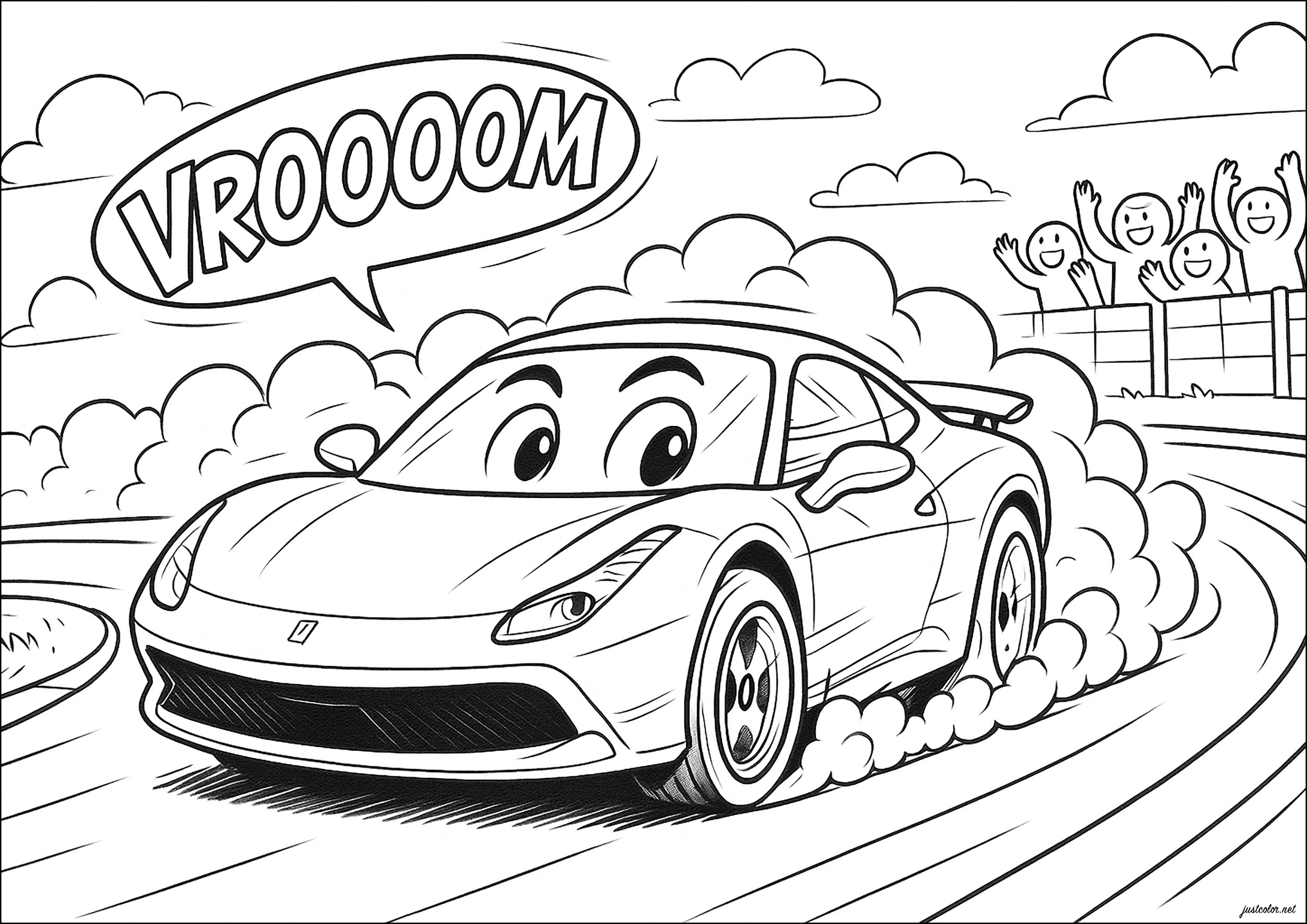Rennwagen mit Höchstgeschwindigkeit (Ausmalbild von Autos zum Ausdrucken und Ausmalen für Kinder)