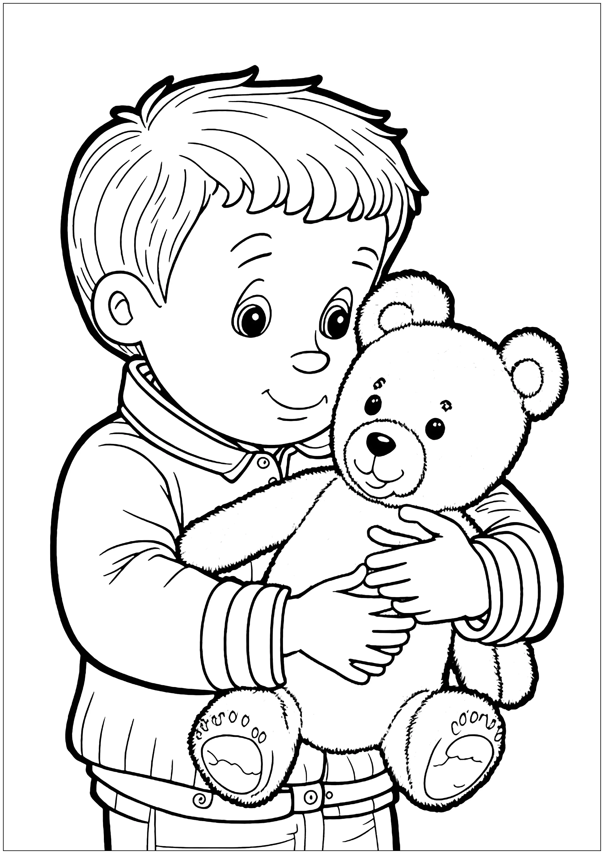 Junge und Bär (Ausmalbild von Bären zum Ausdrucken und Ausmalen für Kinder)
