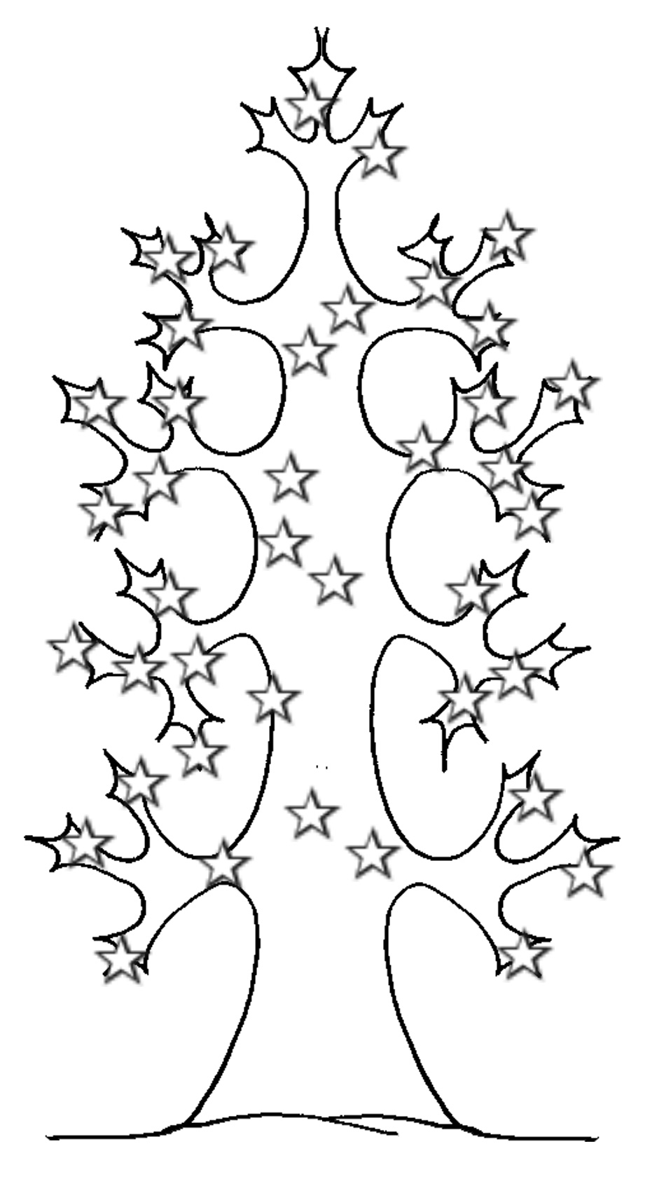 Ein Baum mit Sternen (Ausmalbild von Baeume zum Ausdrucken und Ausmalen für Kinder)