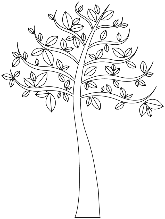 Baum mit einigen Blättern (Ausmalbild von Baeume zum Ausdrucken und Ausmalen für Kinder)