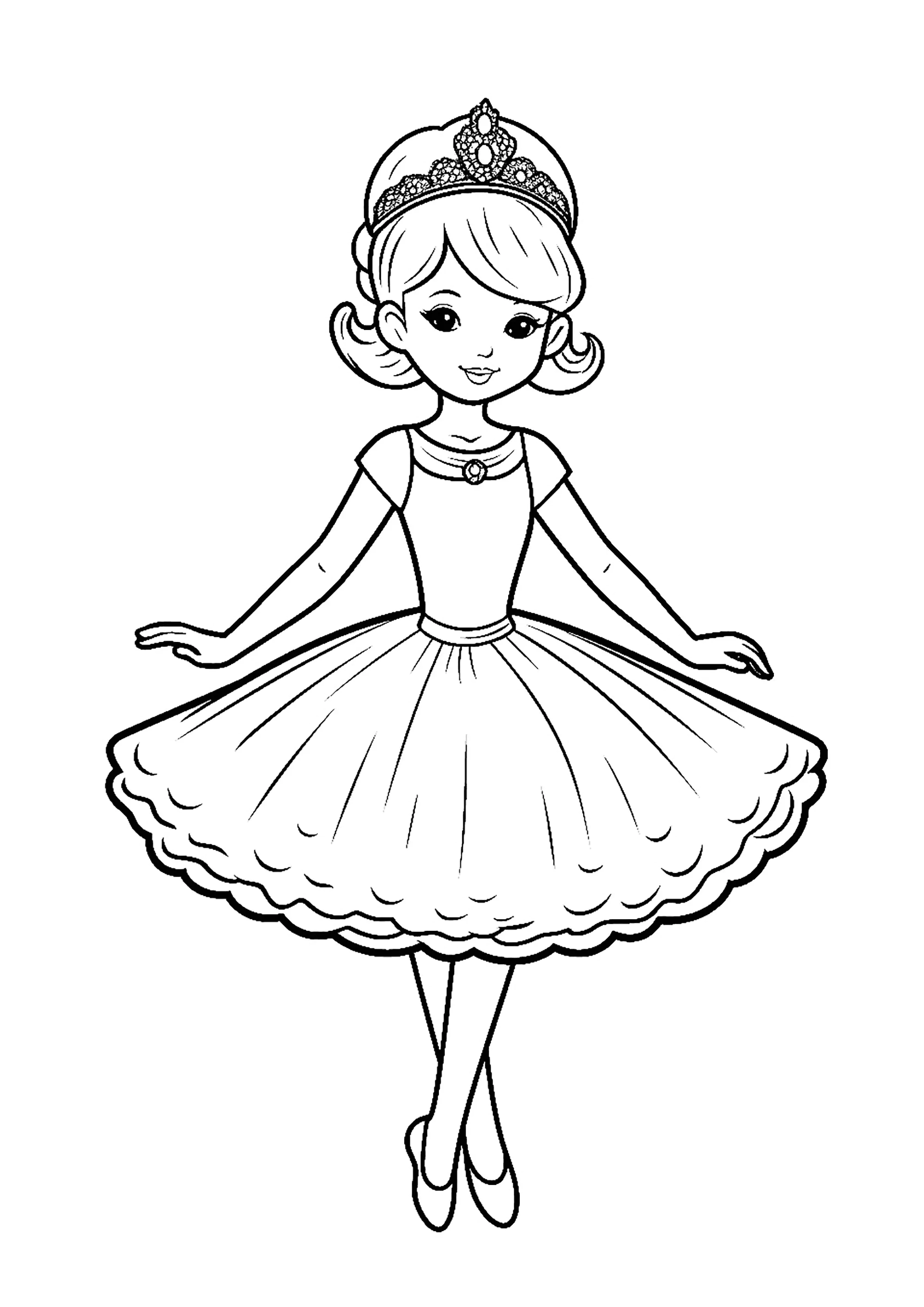 Ballerina beim Tanzen (Ausmalbild von Balletttänzerinnen zum Ausdrucken und Ausmalen für Kinder)