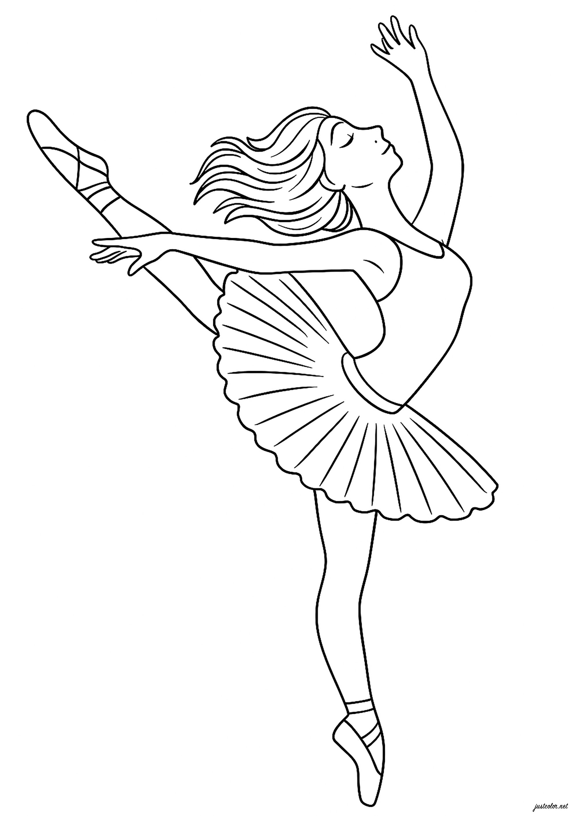 Elegante Tänzerin im Tutu (Ausmalbild von Balletttänzerinnen zum Ausdrucken und Ausmalen für Kinder)