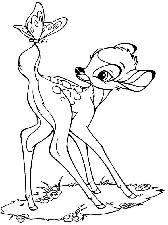 Kostenlose Bambi-Zeichnung zum Ausdrucken und Ausmalen