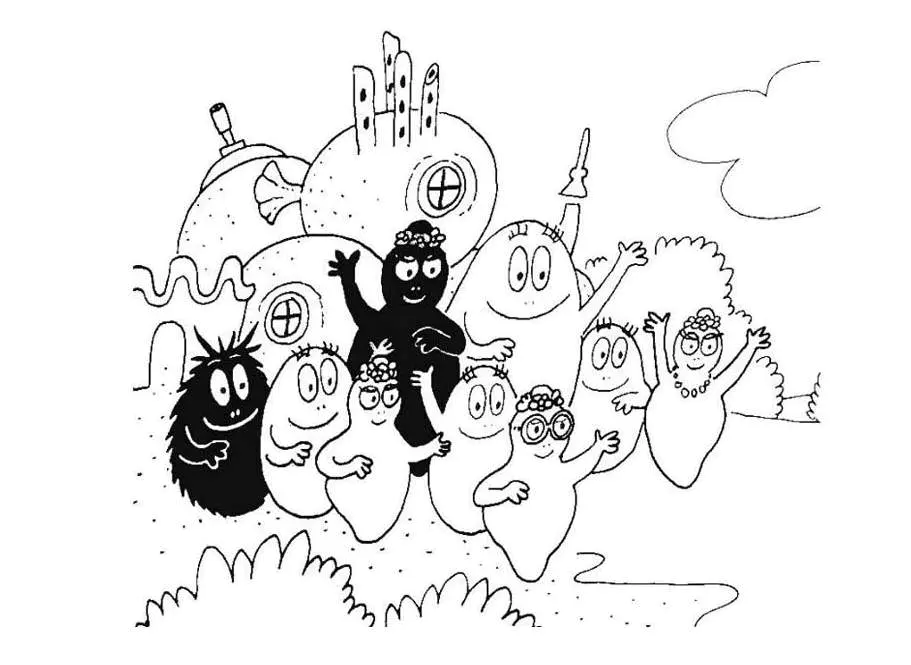 Die Barbapapas sind fröhlich (Ausmalbild zum Ausdrucken und Ausmalen für Kinder)
