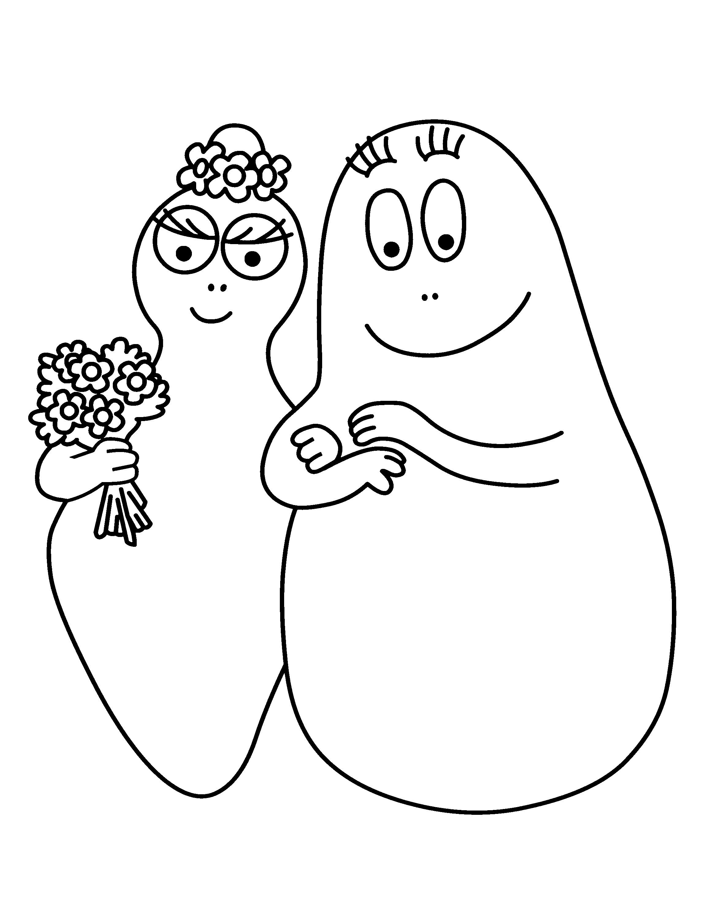 Die Hochzeit der Barbapapas (Ausmalbild zum Ausdrucken und Ausmalen für Kinder)