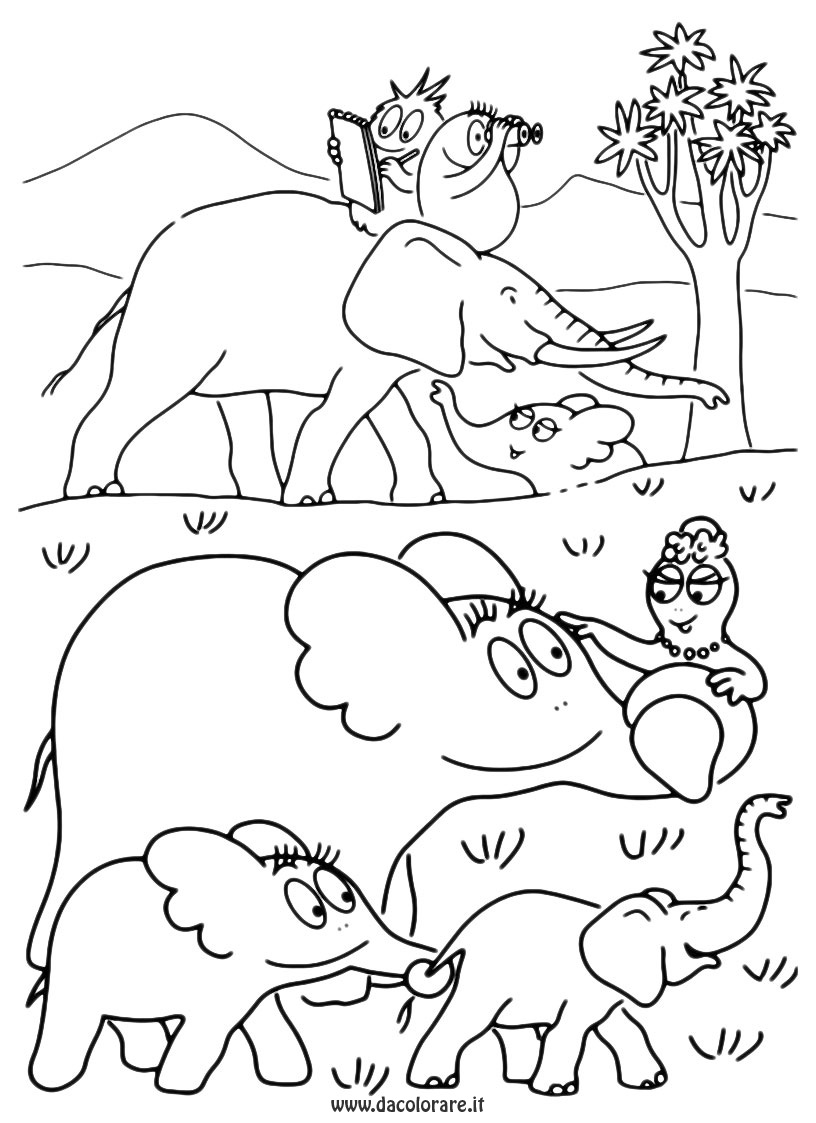 Barbapapa als Elefant (Ausmalbild zum Ausdrucken und Ausmalen für Kinder)
