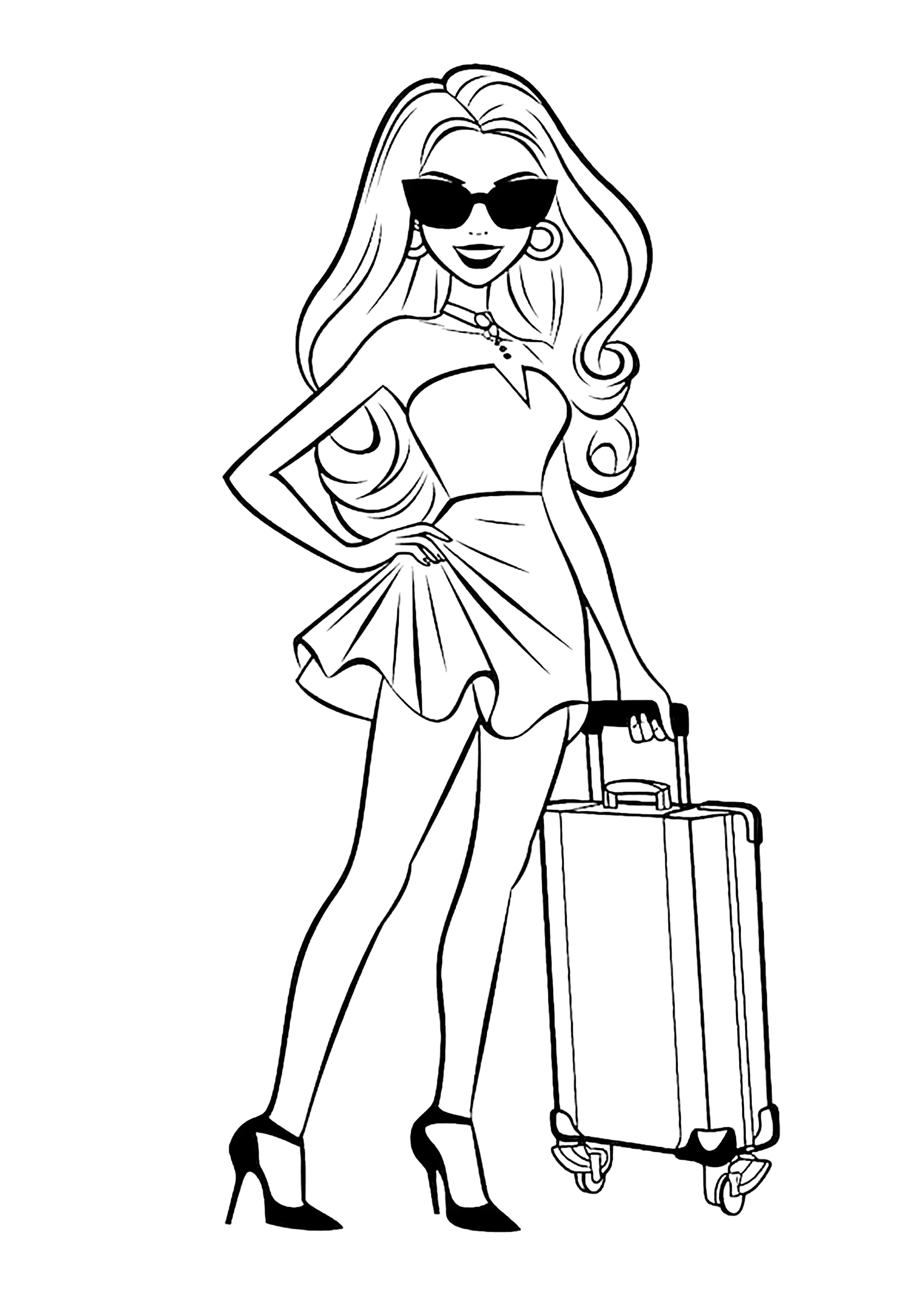 Barbie auf Reisen (Ausmalbild zum Ausdrucken und Ausmalen für Kinder)