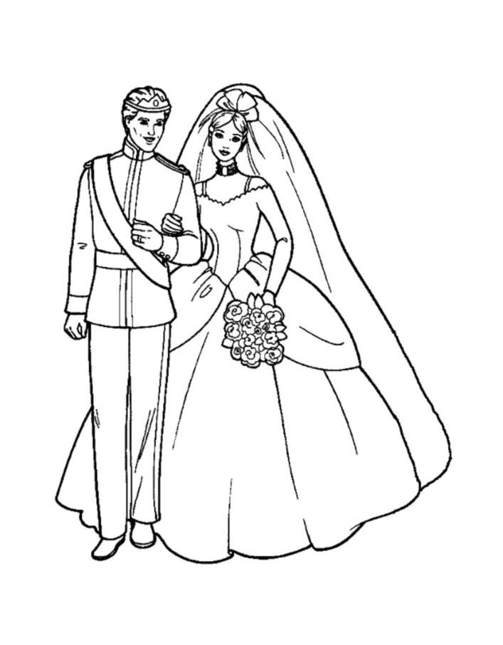 Barbies Hochzeit (Ausmalbild zum Ausdrucken und Ausmalen für Kinder)