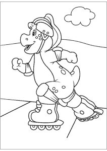 Barney fährt Rollschuh. (Ausmalbild)