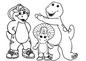 Drei Dinosaurier aus der Zeichentrickserie Barney. (Ausmalbild)