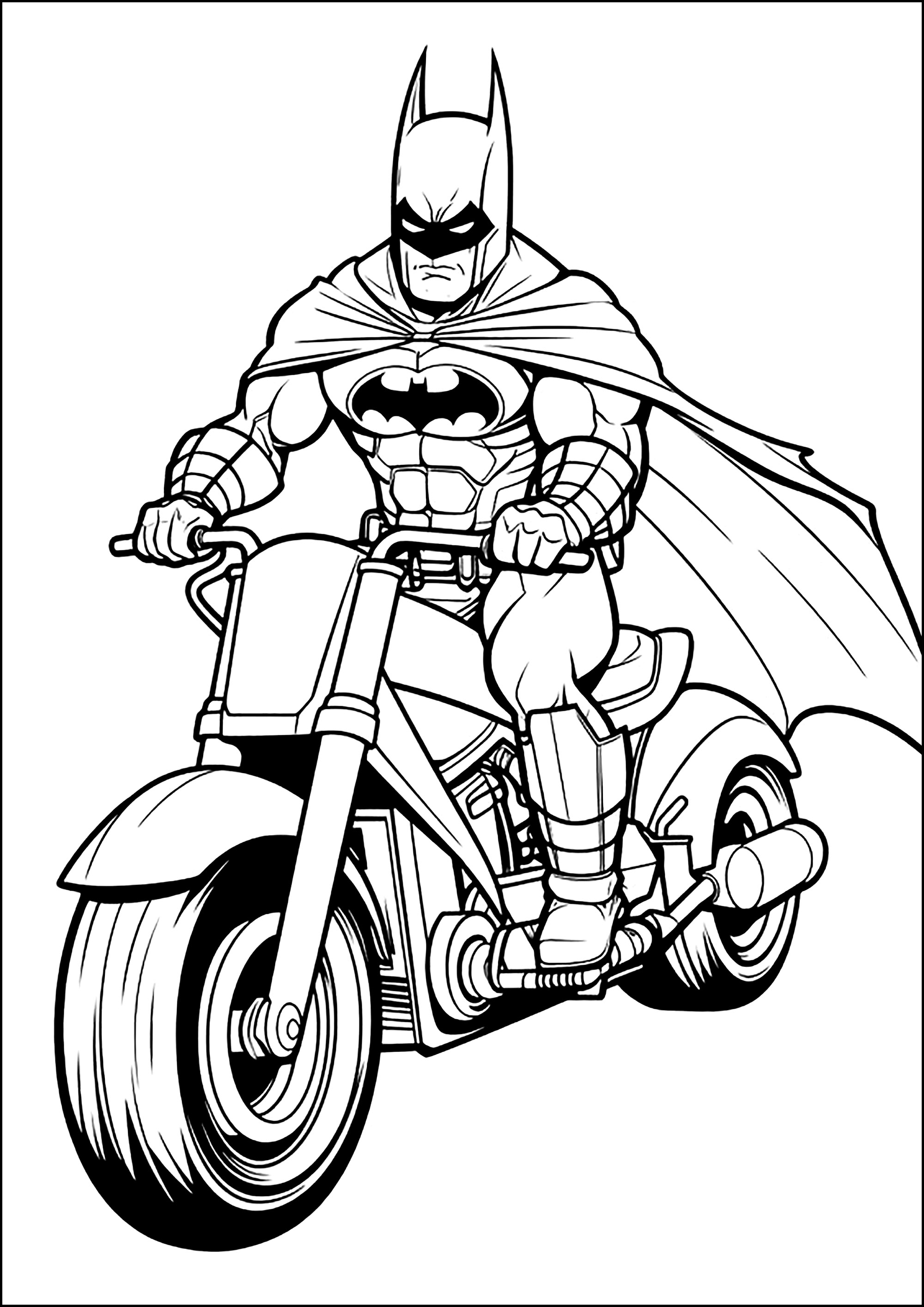 Batman auf seinem Motorrad - Ausmalbilder von Batman zum Ausmalen, image size:2000x2828