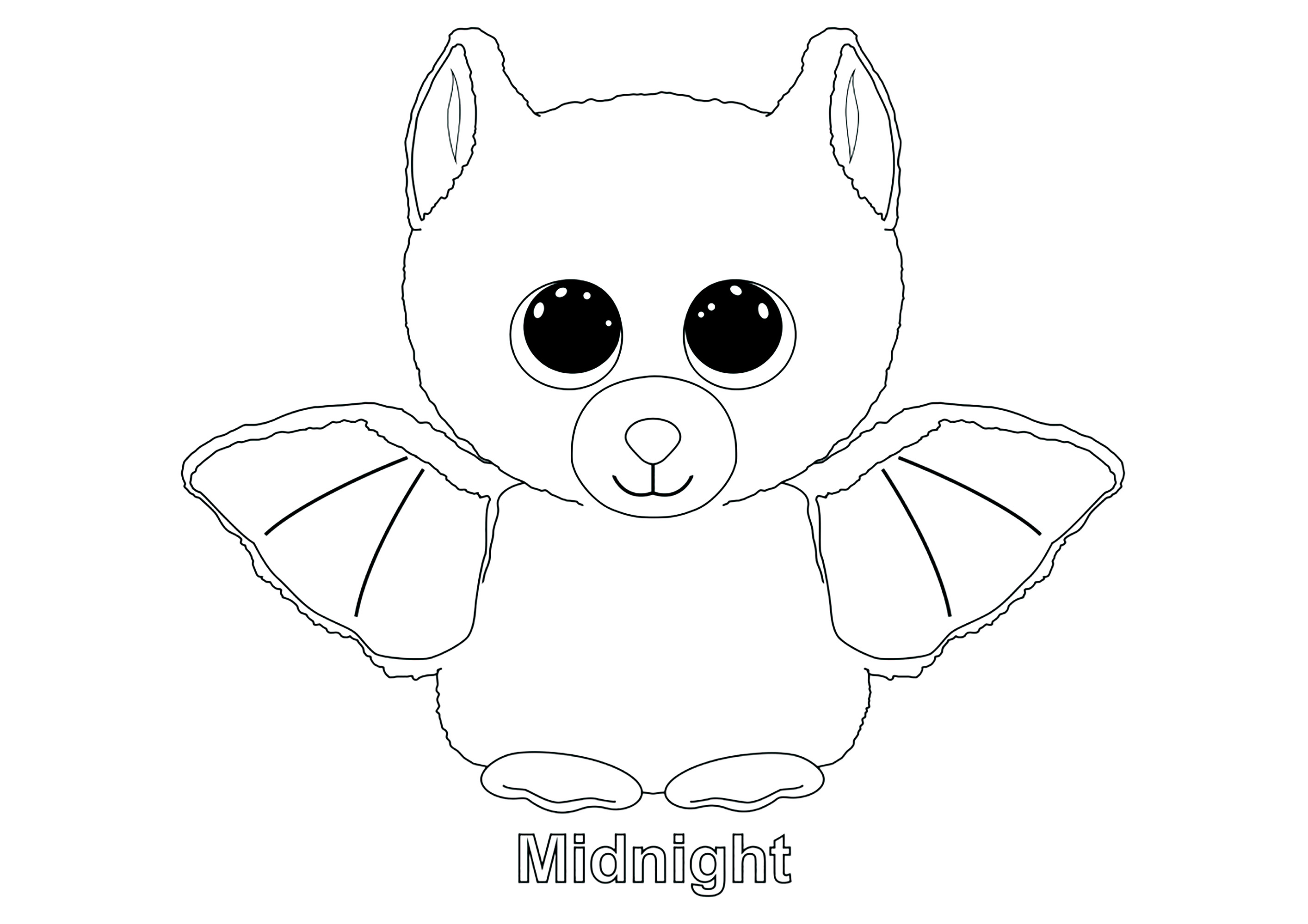 Mitternacht (Fledermaus) (Ausmalbild von Beanie Boo zum Ausdrucken und Ausmalen für Kinder)