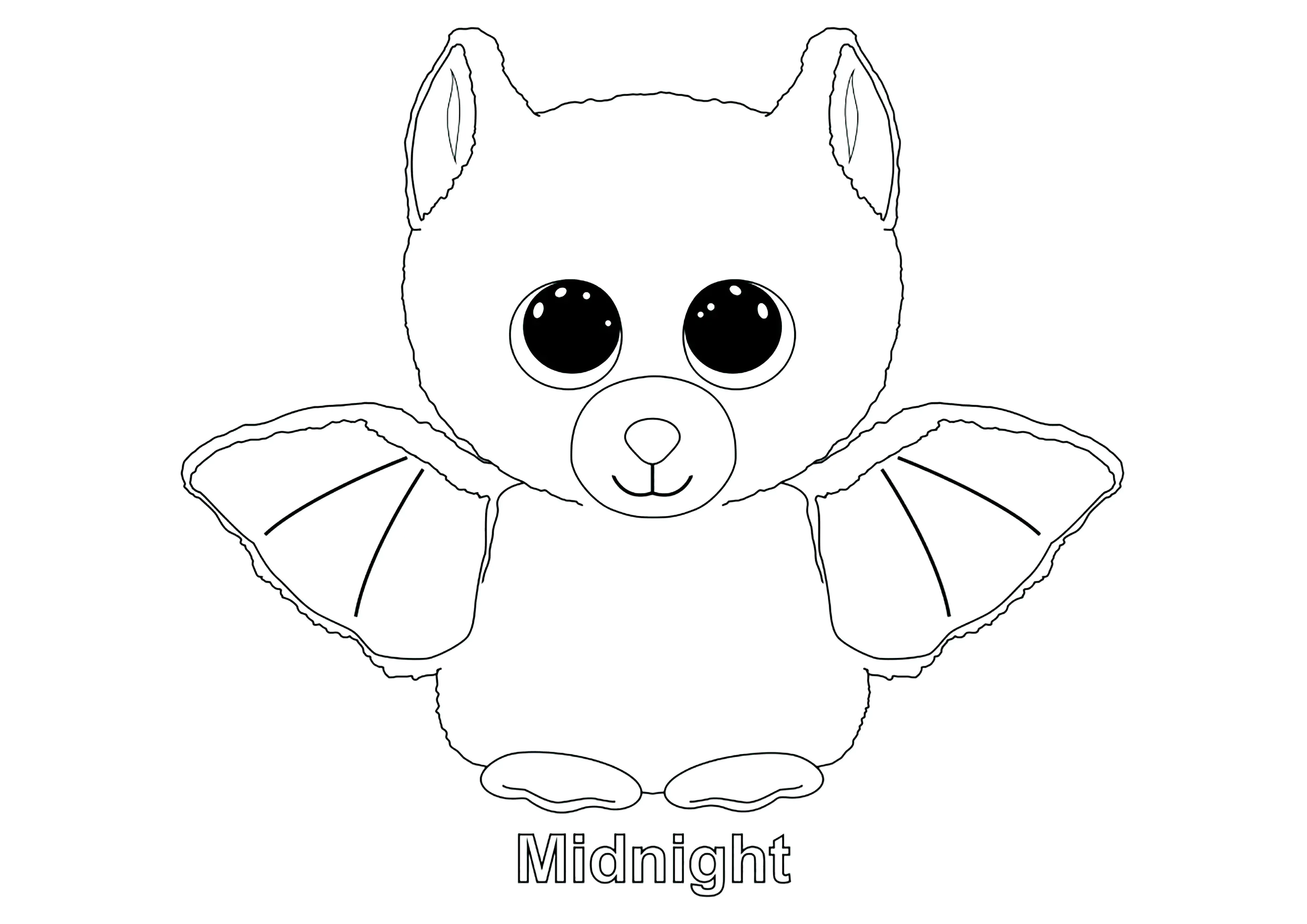 Mitternacht (Fledermaus) (Ausmalbild von Beanie Boo zum Ausdrucken und Ausmalen für Kinder)