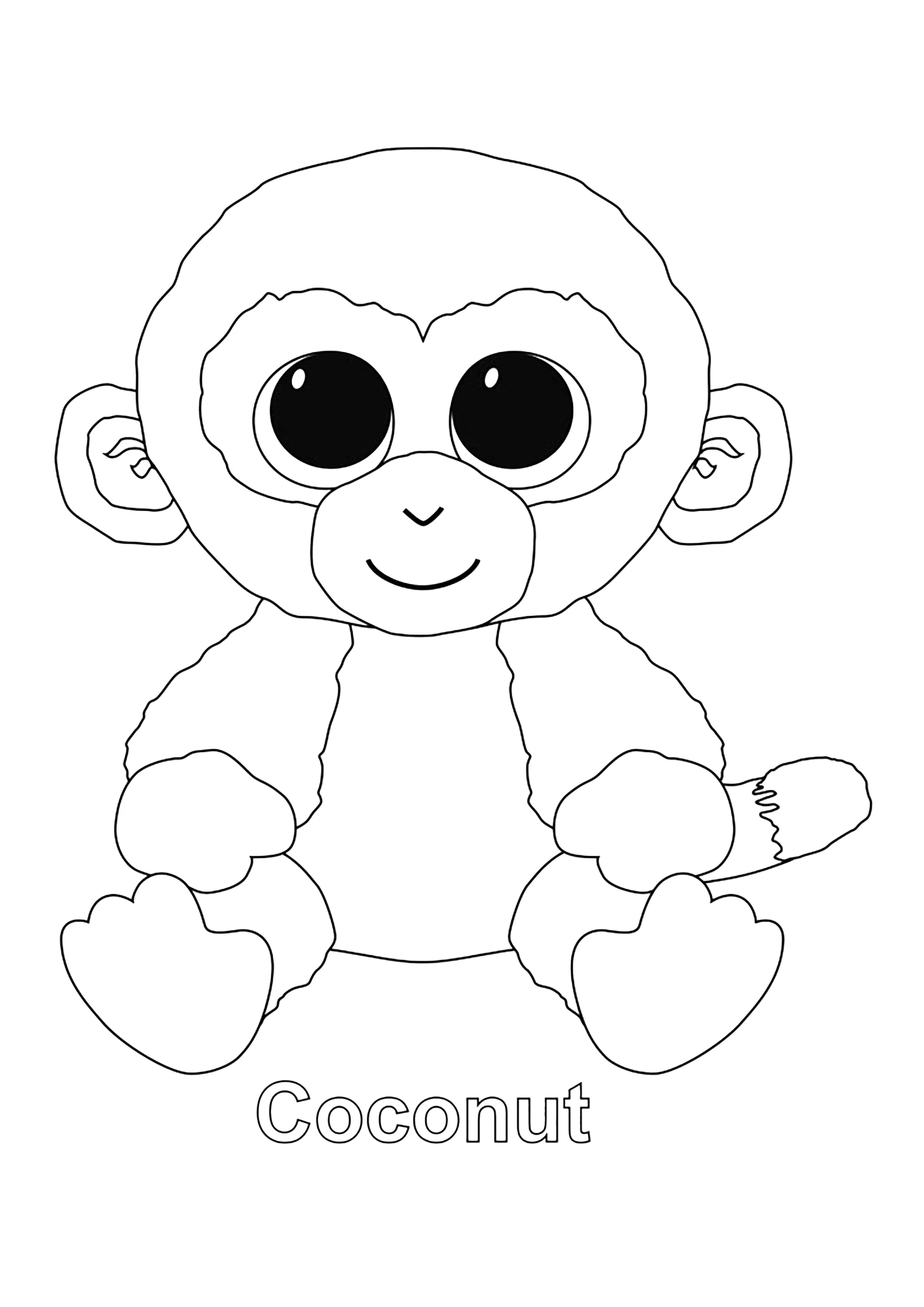 Sehr einfaches Ausmalen: Kokosnuss (Affe) (Beanie Boo)