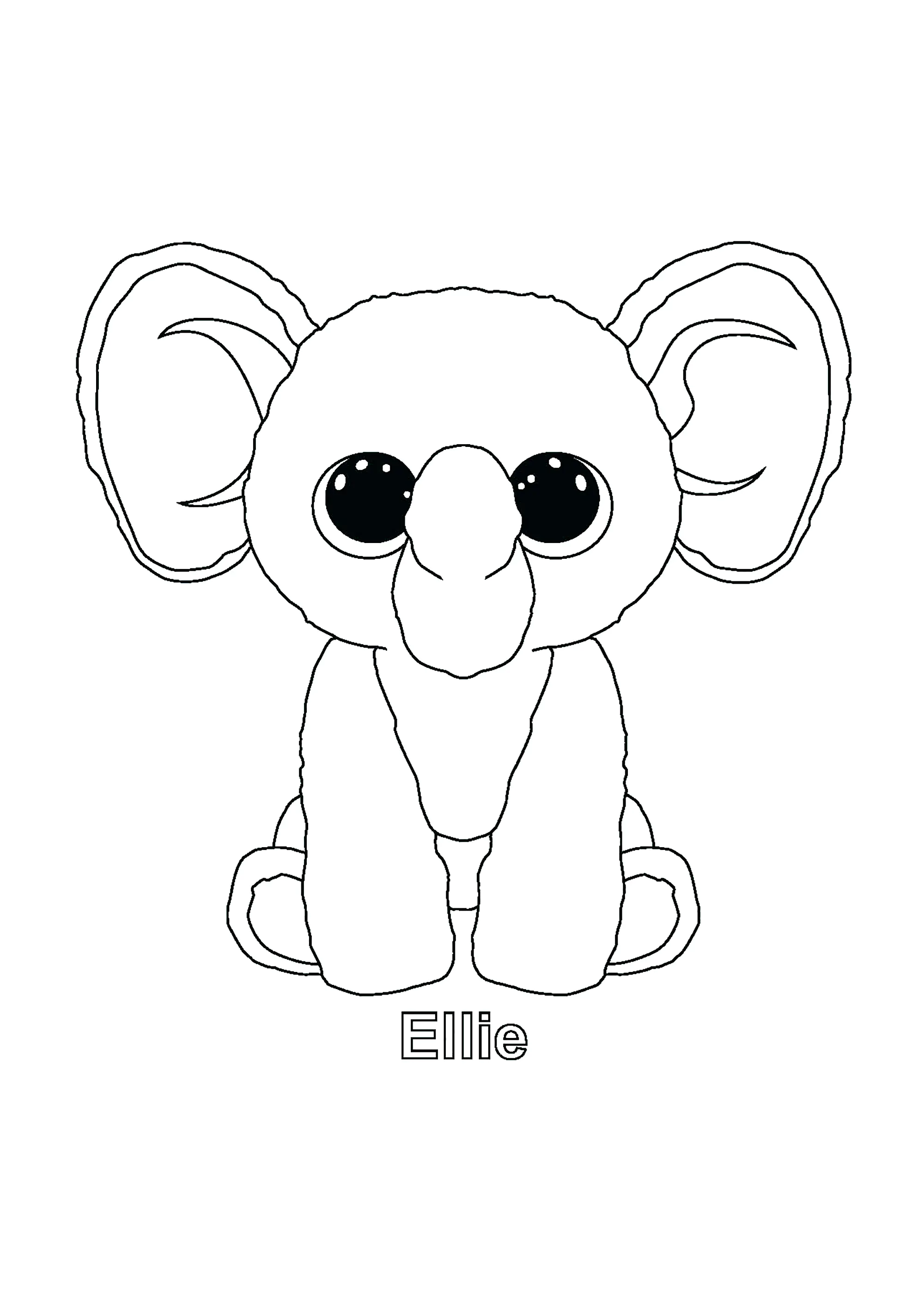 Elie (Elefant) (Ausmalbild von Beanie Boo zum Ausdrucken und Ausmalen für Kinder)