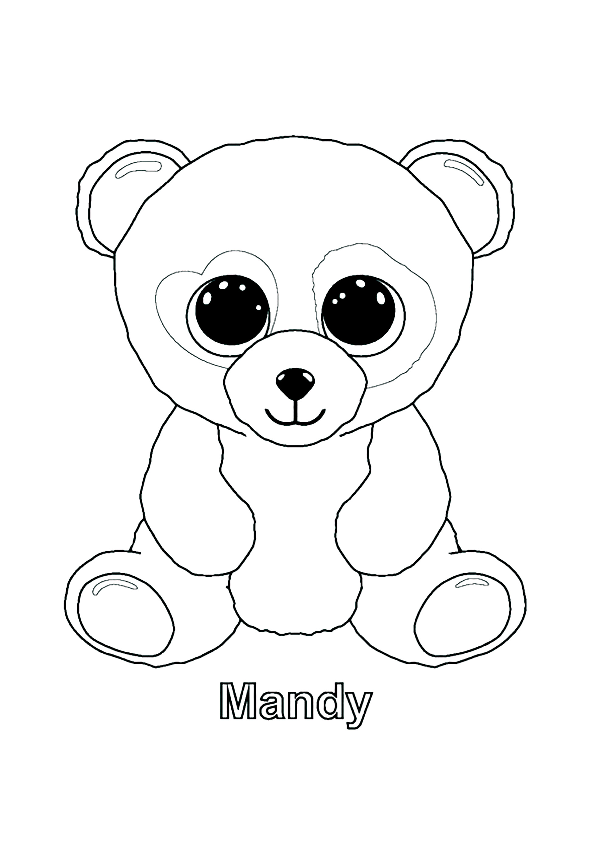 Mandy, der Teddybär. (Ausmalbild von Beanie Boo zum Ausdrucken und Ausmalen für Kinder)