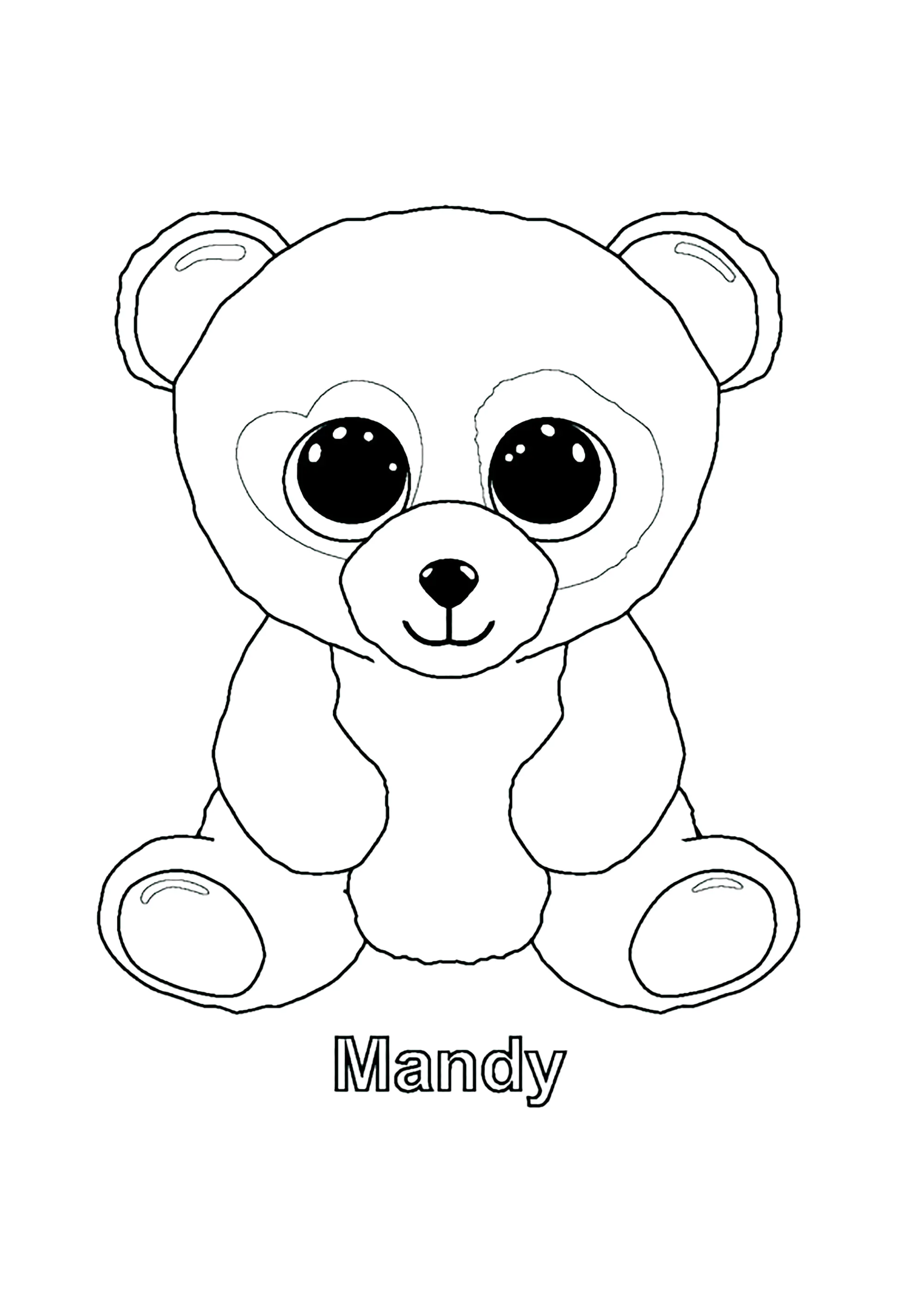 Mandy, der Teddybär. (Ausmalbild von Beanie Boo zum Ausdrucken und Ausmalen für Kinder)