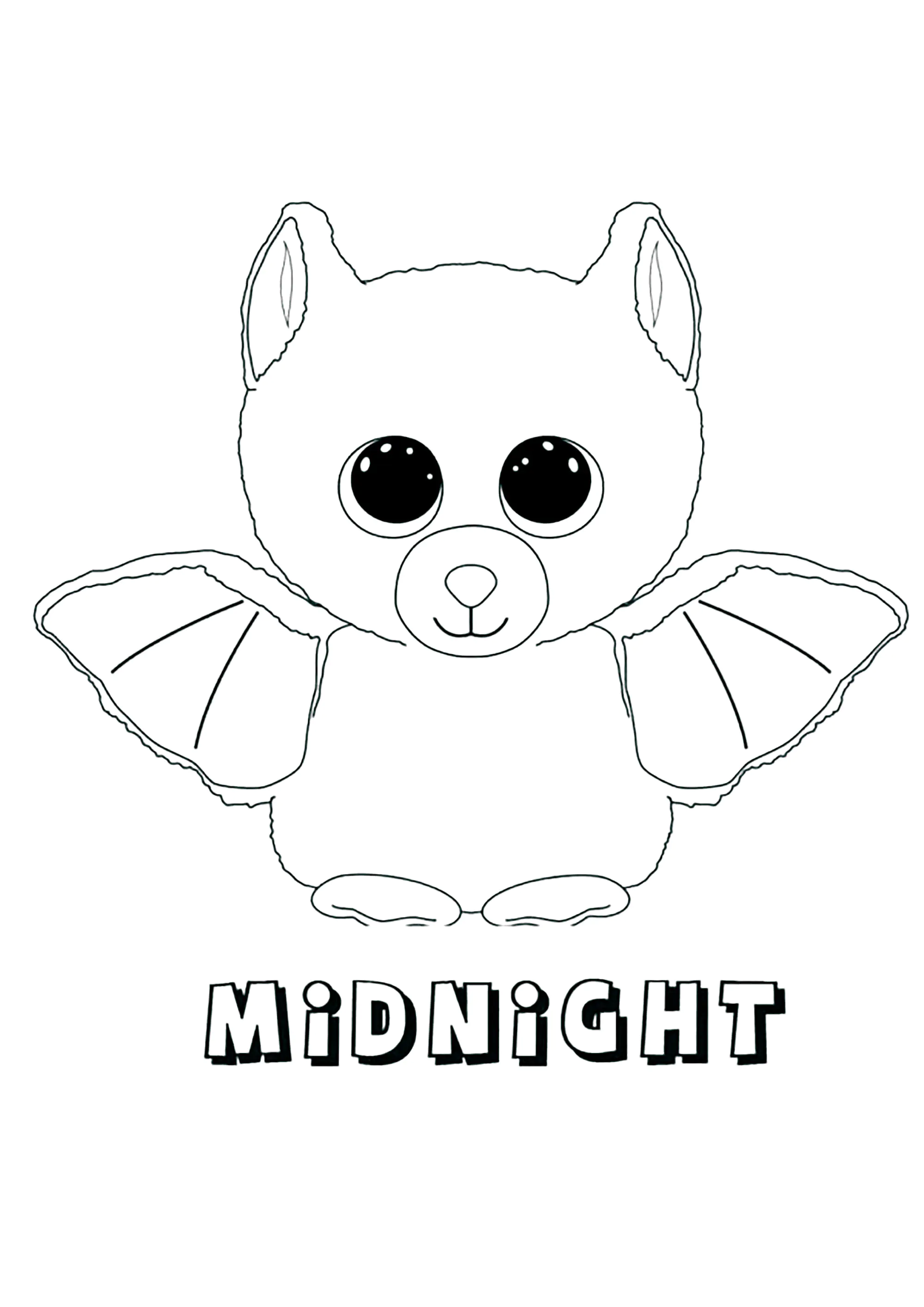 Mitternacht (Fledermaus) (Ausmalbild von Beanie Boo zum Ausdrucken und Ausmalen für Kinder)