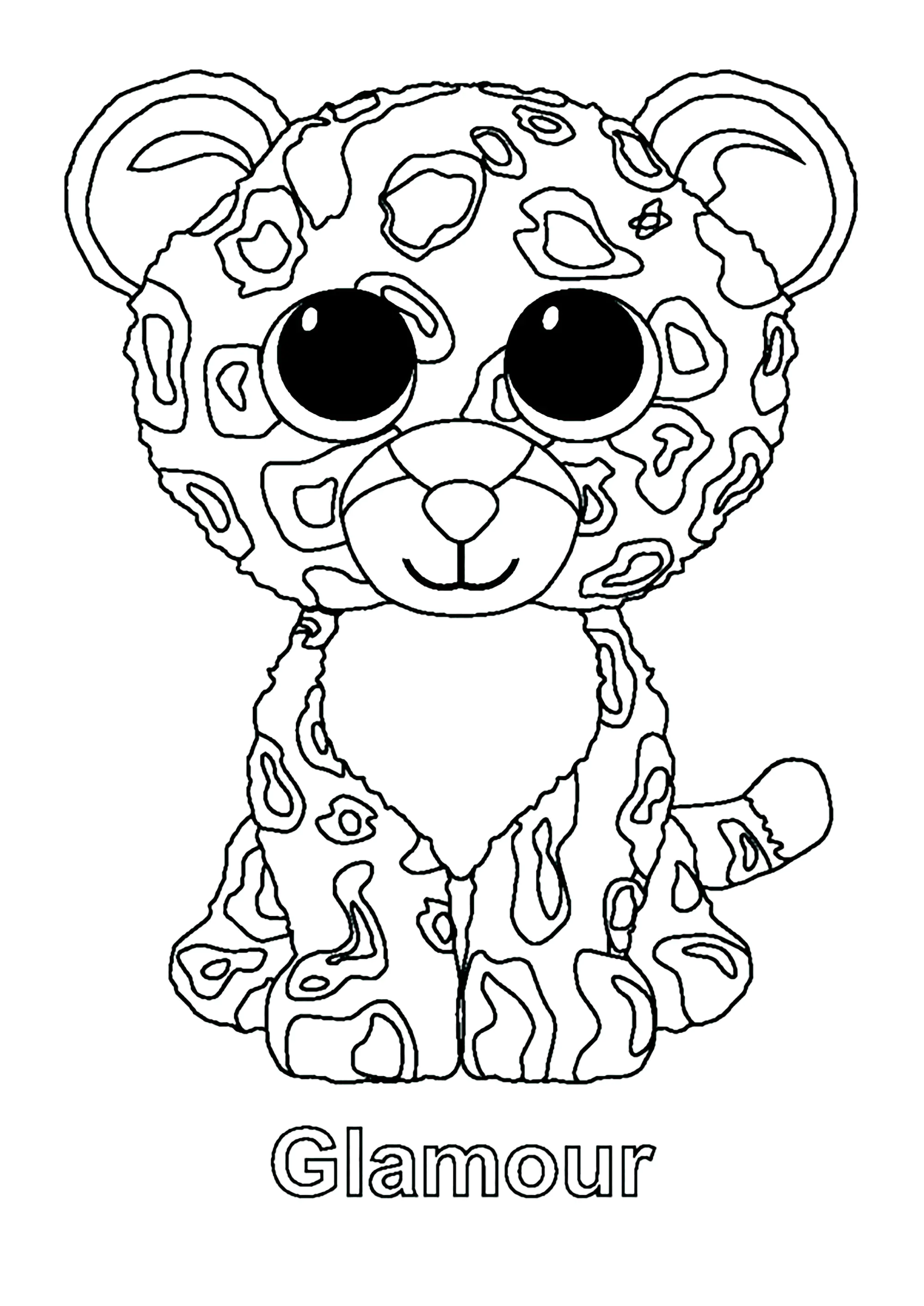 Glamour (Leopard) auf Deutsch übersetzt wird Glamour (Leopard). (Ausmalbild von Beanie Boo zum Ausdrucken und Ausmalen für Kinder)