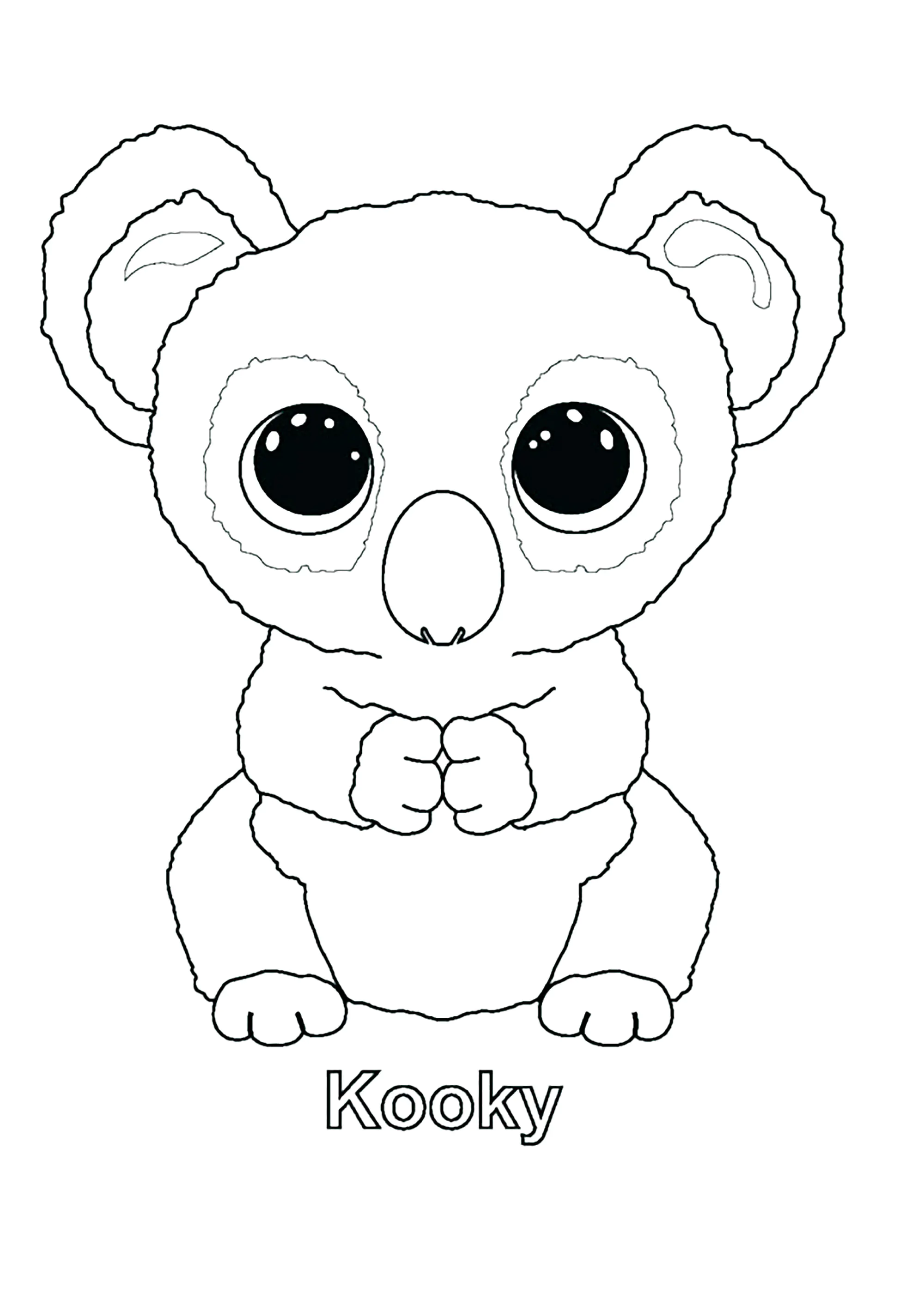 Kookie (Koala) auf Deutsch wird zu Kookie (Koala). (Ausmalbild von Beanie Boo zum Ausdrucken und Ausmalen für Kinder)