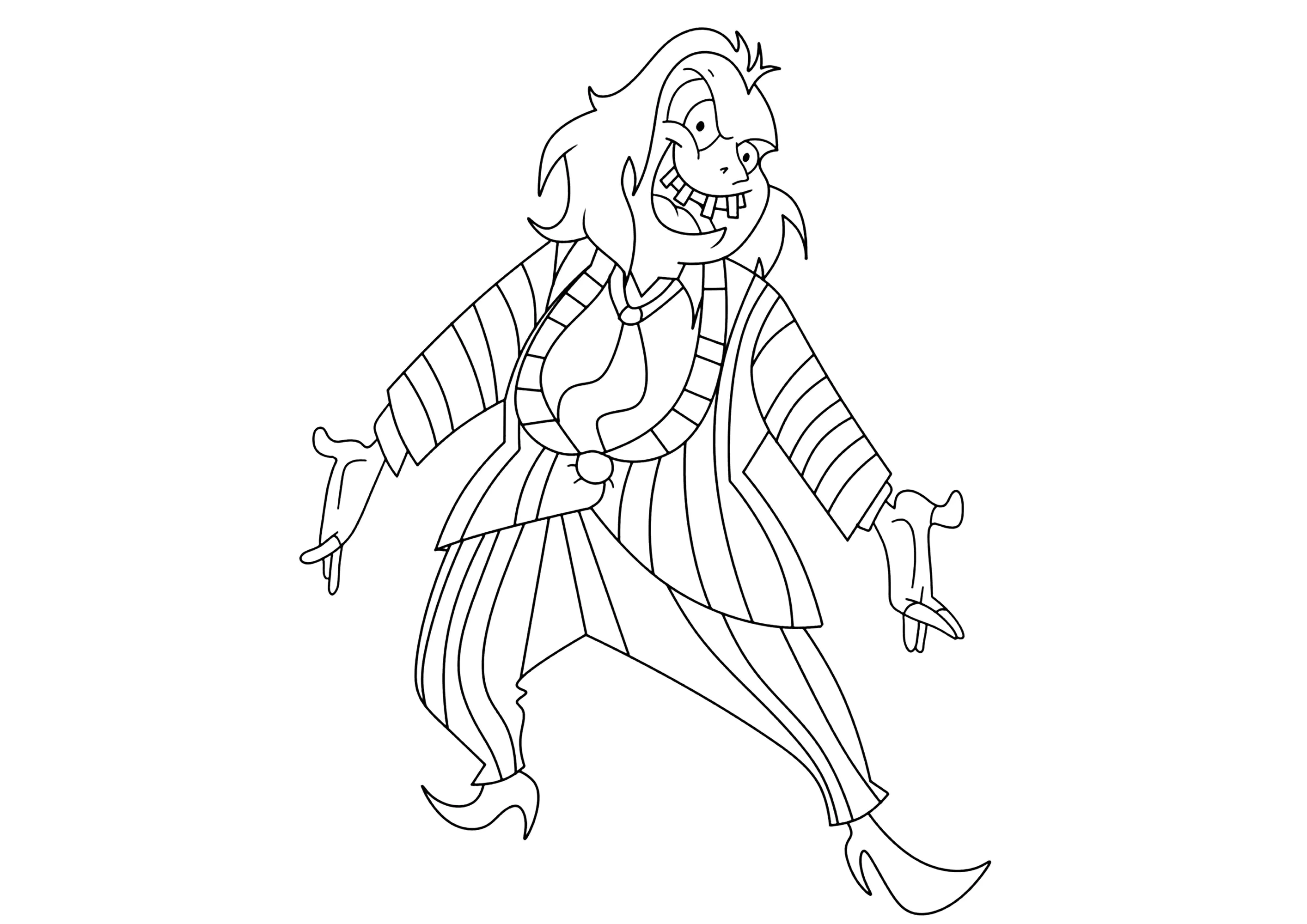 Einfache Zeichnung von Beetlejuice (Ausmalbild zum Ausdrucken und Ausmalen für Kinder)
