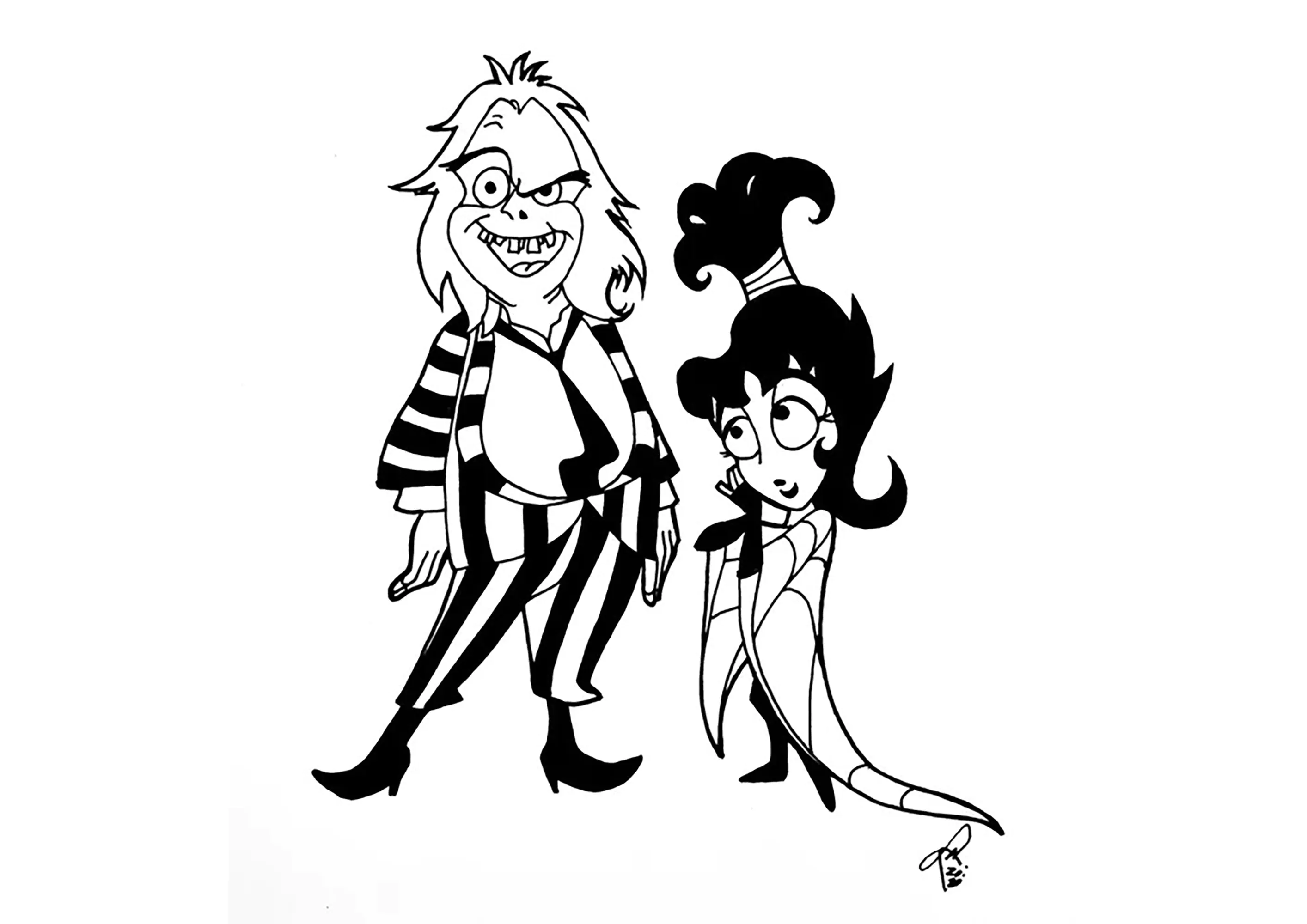 Beetlejuice mit Lydia Deetz (Ausmalbild zum Ausdrucken und Ausmalen für Kinder)