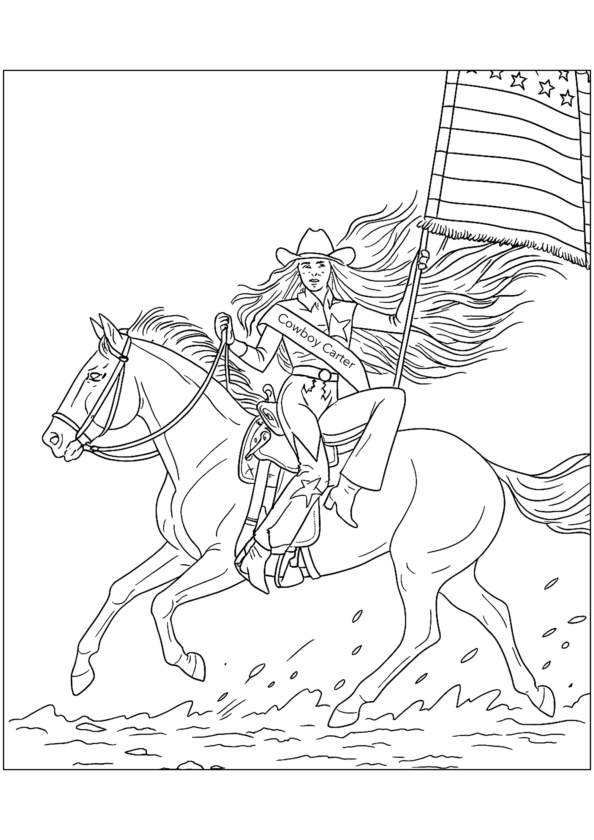 Beyoncé - Cowboy Carter (Ausmalbild von Berühmte Sänger zum Ausdrucken und Ausmalen für Kinder)