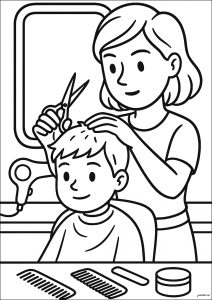 Friseurin bei der Arbeit (Ausmalbild von Berufe)