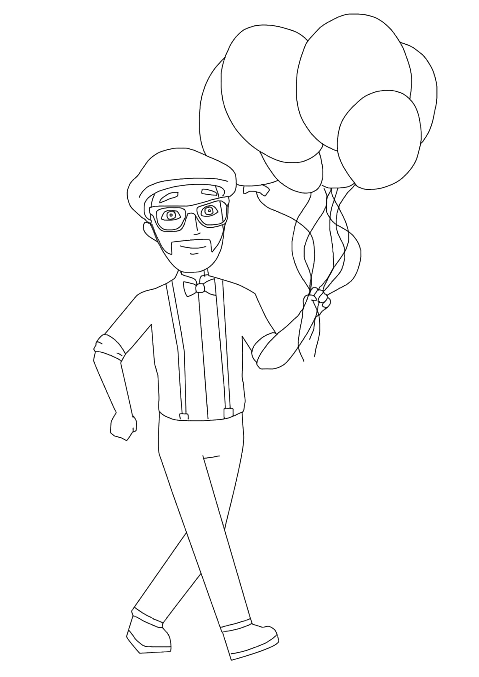 Blippi und Ballons (Ausmalbild zum Ausdrucken und Ausmalen für Kinder)