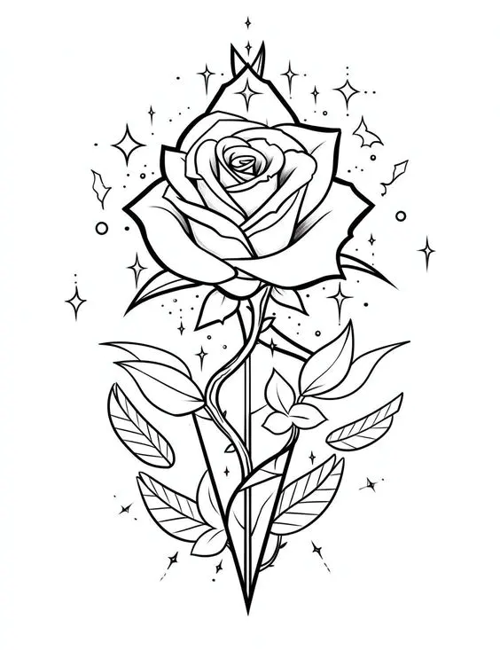 Magische Rose (Ausmalbild von Blumen zum Ausdrucken und Ausmalen für Kinder)
