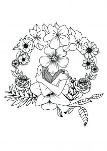 Frau mit Blumenkopf (Ausmalbild von Blumen)