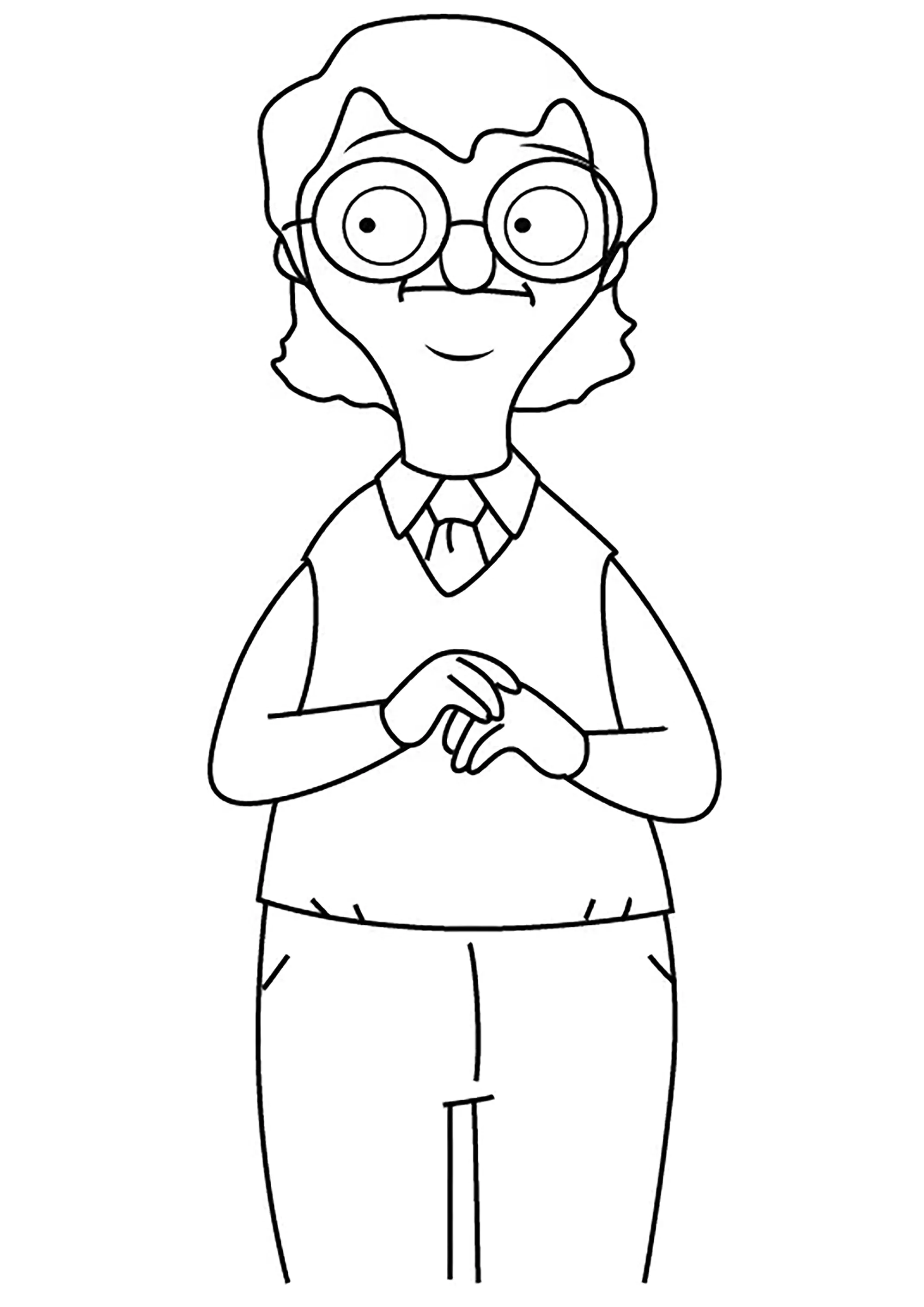 Figur mit Brille (Ausmalbild von Bobs Burgers zum Ausdrucken und Ausmalen für Kinder)